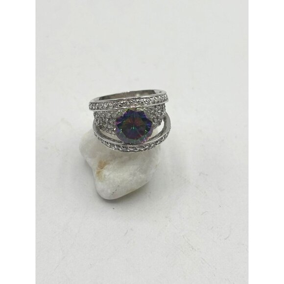 925 Silver Rainbow Ring With CZ Accents 5